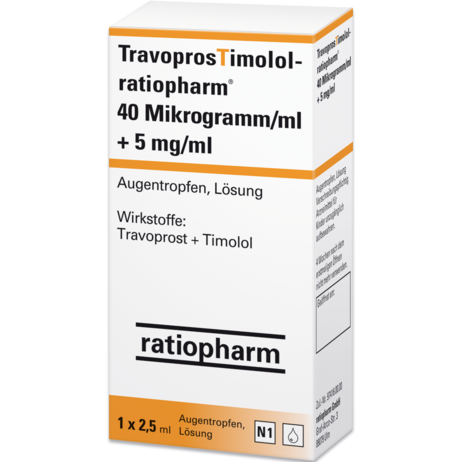 TravoprosTimolol-ratiopharm® 40&nbsp;Mikrogramm/ml + 5&nbsp;mg/ml Augentropfen, Lösung