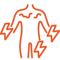 Grafische Darstellung eines Körpers mit mehreren Blitzsymbolen.