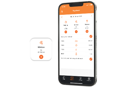 Mobiltelefon zeigt das Tagebuch der App