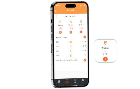 Mobiltelefon zeigt die Abbildung "Trinkverhalten dokumentieren"