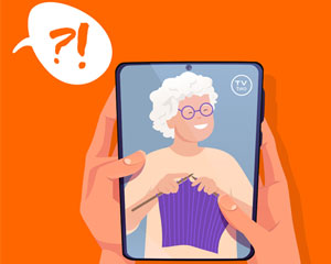 Grafik Handy mit strickender Oma