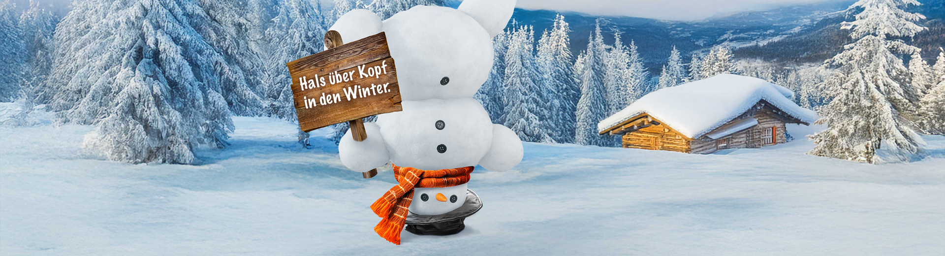 Schneemann auf dem Kopf stehend in Winterlandschaft