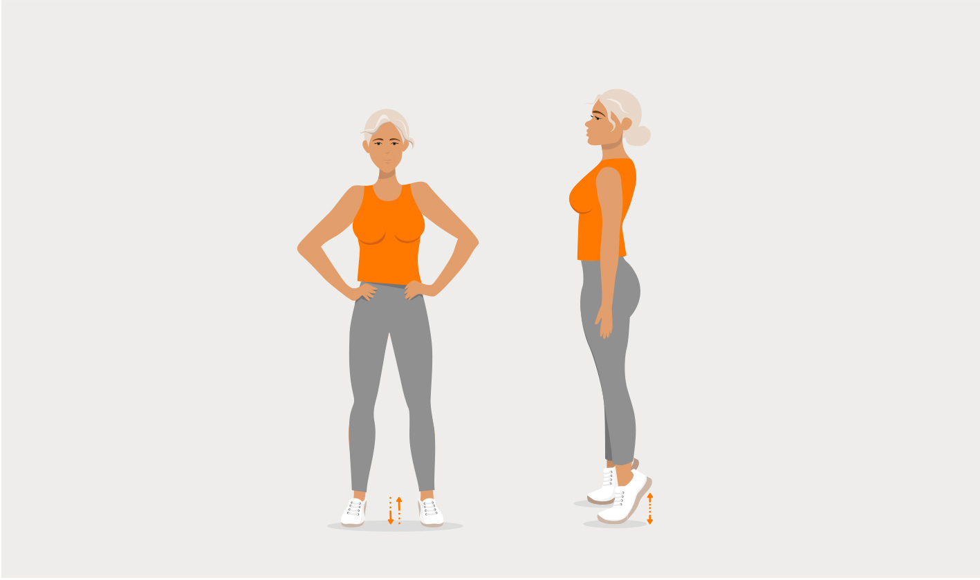 Person bewegt sich federnd auf den Vorderfüßen, gezeigt in Vorder- und Seitenansicht