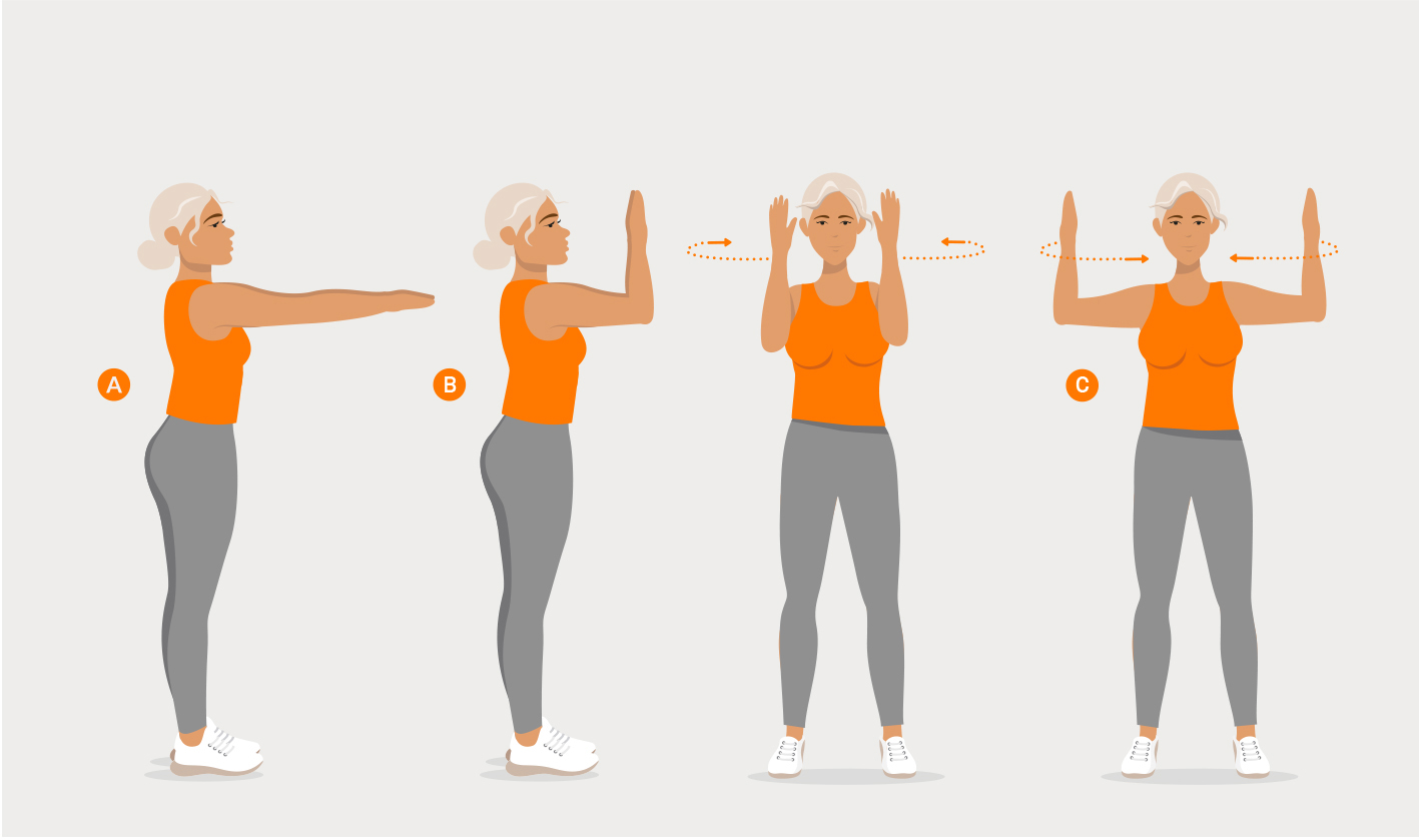 Person führt die Butterfly‑Übung aus, bei der die Ellbogen auf Schulterhöhe nach außen bewegt werden