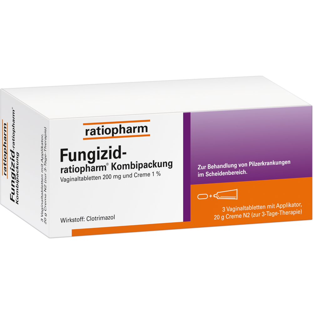Die Fungizid-ratiopharm Kombipackung wirkt mit Vaginaltabletten und Creme g...