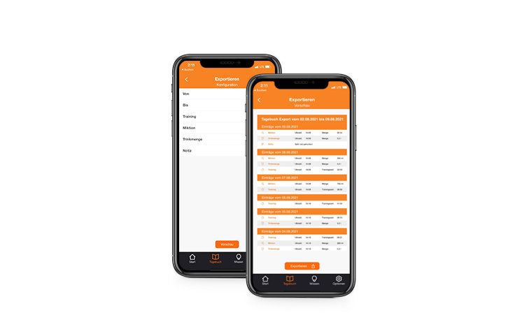Export für den Arzt bei der Blasentrainer-App